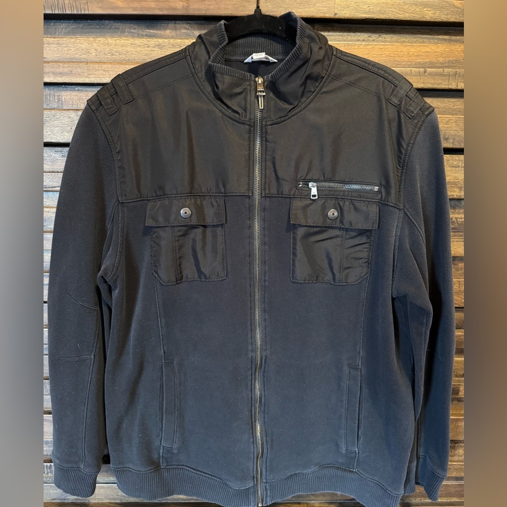 Calvin Klein Mens Black Bomber‎ Jacket XL Lightweight Knit Full Zip Pockets